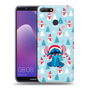 Силиконовый противоударный чехол на Huawei Y6 Prime (2018) с принтом Стич Новый год