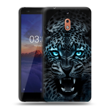 Силиконовый чехол на Nokia 2.1 с принтом Темный леопард Силиконовый чехол на Nokia 2.1 с принтом Темный леопард