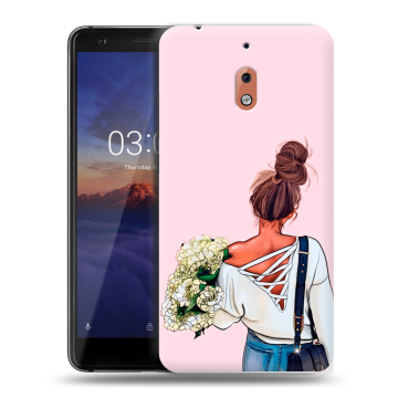 Силиконовый чехол на Nokia 2.1 с принтом Девушка и букет Силиконовый чехол на Nokia 2.1 с принтом Девушка и букет
