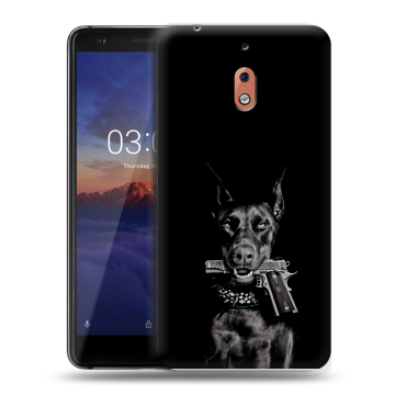 Силиконовый чехол на Nokia 2.1 с принтом Доберман и пистолет Силиконовый чехол на Nokia 2.1 с принтом Доберман и пистолет