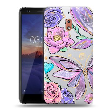 Силиконовый чехол на Nokia 2.1 с принтом Бабочки и цветы