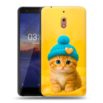 Силиконовый чехол на Nokia 2.1 с принтом Котенок в шапке