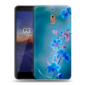 Силиконовый чехол на Nokia 2.1 с принтом Голубые цветы Силиконовый чехол на Nokia 2.1 с принтом Голубые цветы
