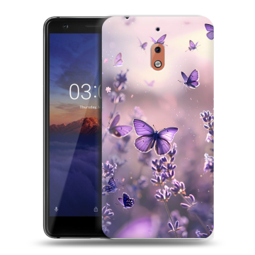 Силиконовый чехол на Nokia 2.1 с принтом бабочки и лаванда Силиконовый чехол на Nokia 2.1 с принтом бабочки и лаванда