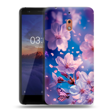 Силиконовый чехол на Nokia 2.1 с принтом цветы бабочки