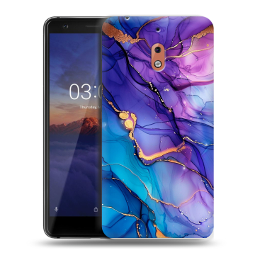 Силиконовый чехол на Nokia 2.1 с принтом синий мрамор