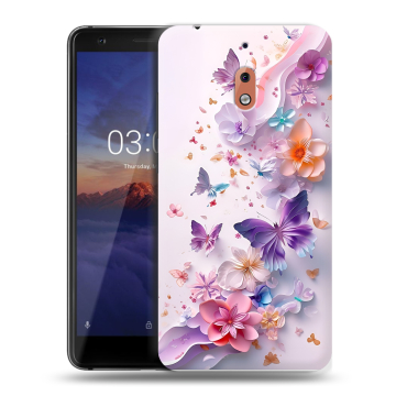Силиконовый чехол на Nokia 2.1 с принтом цветы бабочки Силиконовый чехол на Nokia 2.1 с принтом цветы бабочки