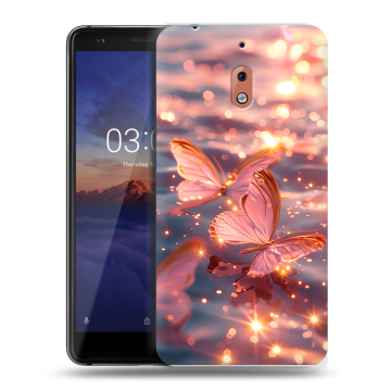 Силиконовый чехол на Nokia 2.1 с принтом бабочки розовые Силиконовый чехол на Nokia 2.1 с принтом бабочки розовые