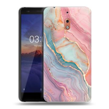 Силиконовый чехол на Nokia 2.1 с принтом розовый мрамор Силиконовый чехол на Nokia 2.1 с принтом розовый мрамор