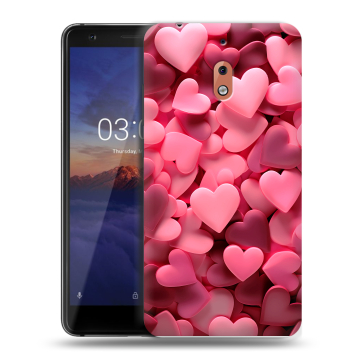 Силиконовый чехол на Nokia 2.1 с принтом розовые сердечки Силиконовый чехол на Nokia 2.1 с принтом розовые сердечки