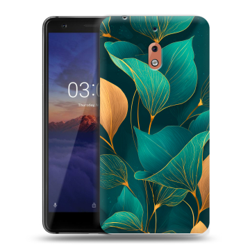 Силиконовый чехол на Nokia 2.1 с принтом Листья и золото