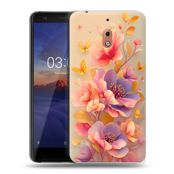 Силиконовый чехол на Nokia 2.1 с принтом Цветы и бабочки