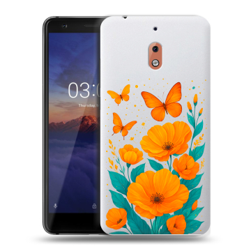 Силиконовый чехол на Nokia 2.1 с принтом цветы бабочки