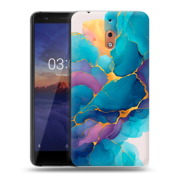 Силиконовый чехол на Nokia 2.1 с принтом Мрамор блестки