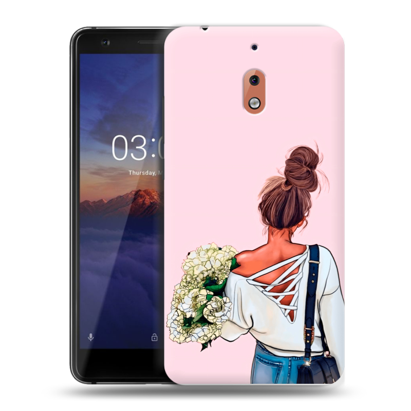 Силиконовый чехол на Nokia 2.1 с принтом Девушка и букет Силиконовый чехол на Nokia 2.1 с принтом Девушка и букет