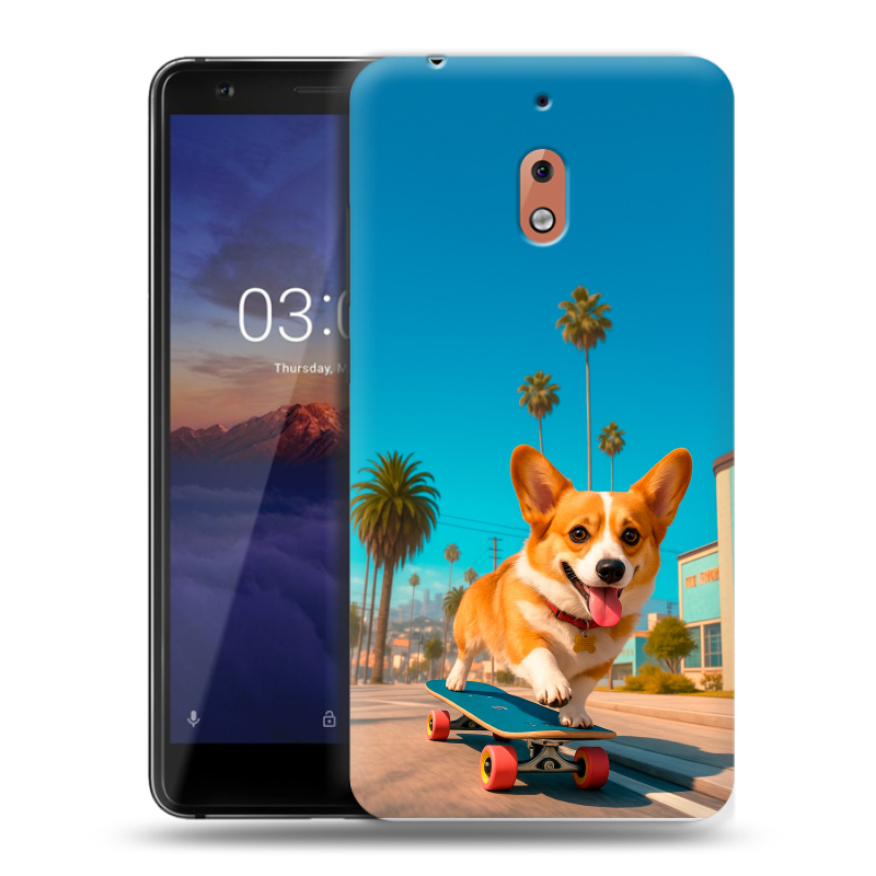 Силиконовый чехол на Nokia 2.1 с принтом Корги на скейте Силиконовый чехол на Nokia 2.1 с принтом Корги на скейте