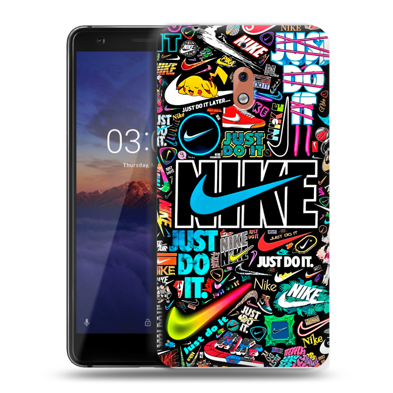 Силиконовый чехол на Nokia 2.1 с принтом найк nike черный Силиконовый чехол на Nokia 2.1 с принтом найк nike черный