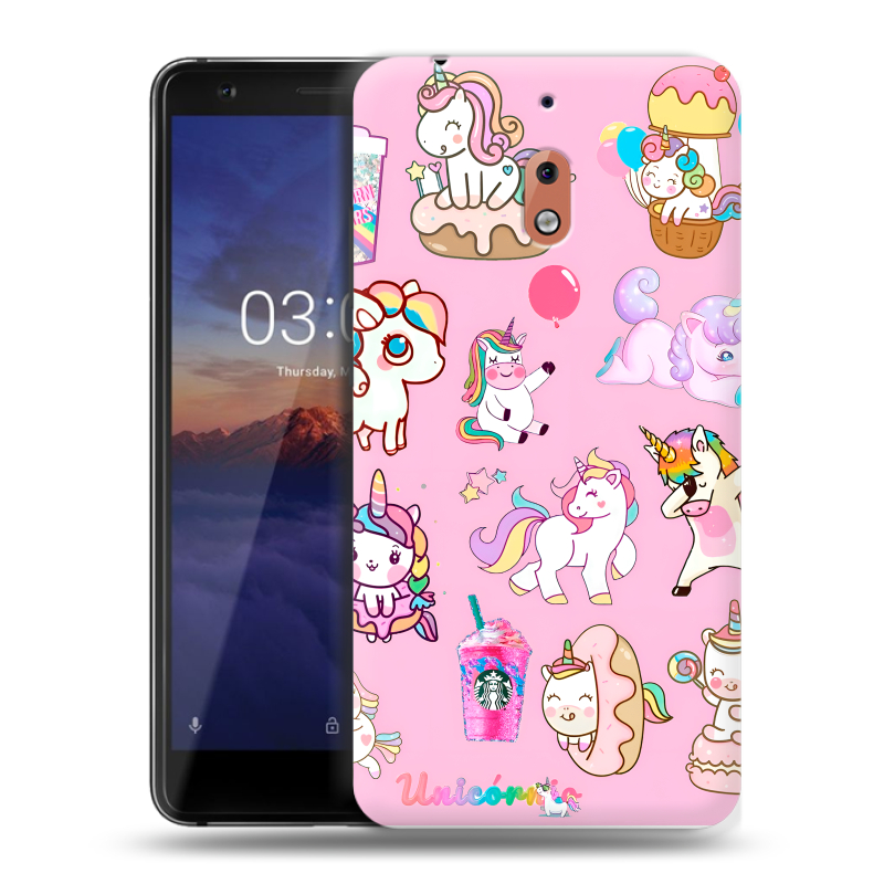 Силиконовый чехол на Nokia 2.1 с принтом розовые единороги Силиконовый чехол на Nokia 2.1 с принтом розовые единороги