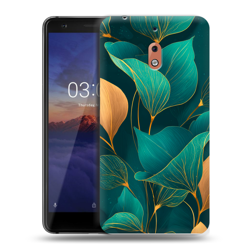 Силиконовый чехол на Nokia 2.1 с принтом Листья и золото Силиконовый чехол на Nokia 2.1 с принтом Листья и золото