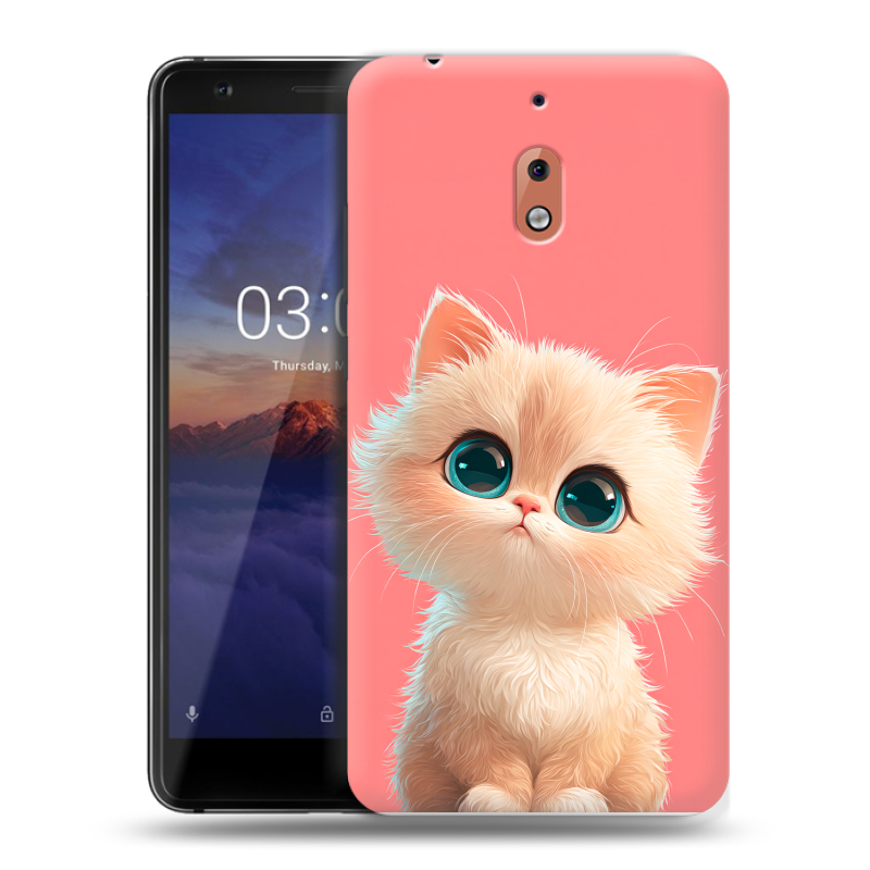 Силиконовый чехол на Nokia 2.1 с принтом Розовый котенок Силиконовый чехол на Nokia 2.1 с принтом Розовый котенок