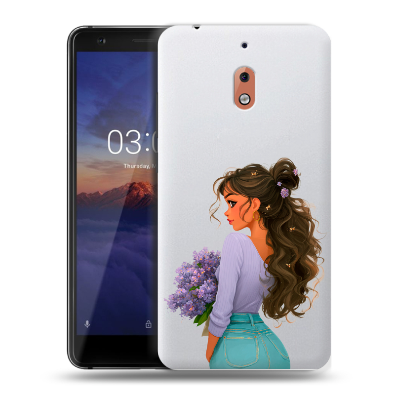 Силиконовый чехол на Nokia 2.1 с принтом девушка цветы Силиконовый чехол на Nokia 2.1 с принтом девушка цветы