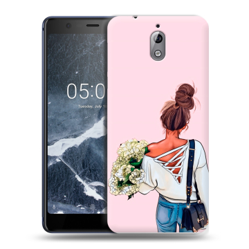 Силиконовый чехол на Nokia 3.1 с принтом Девушка и букет