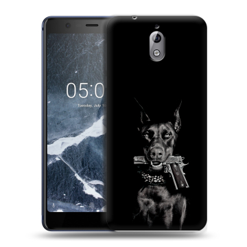 Силиконовый чехол на Nokia 3.1 с принтом Доберман и пистолет Силиконовый чехол на Nokia 3.1 с принтом Доберман и пистолет