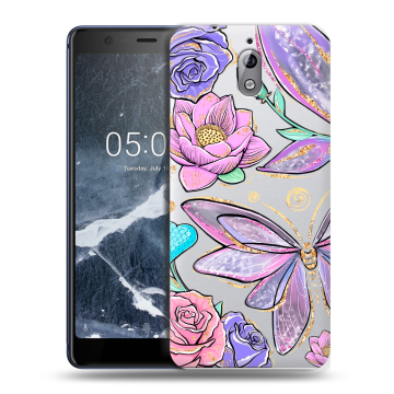 Силиконовый чехол на Nokia 3.1 с принтом Бабочки и цветы
