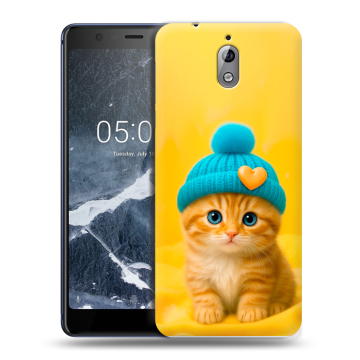 Силиконовый чехол на Nokia 3.1 с принтом Котенок в шапке