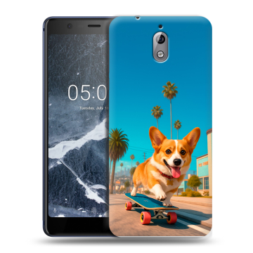 Силиконовый чехол на Nokia 3.1 с принтом Корги на скейте