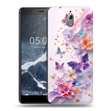 Силиконовый чехол на Nokia 3.1 с принтом цветы бабочки