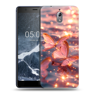 Силиконовый чехол на Nokia 3.1 с принтом бабочки розовые