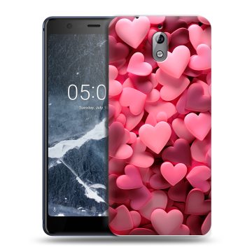 Силиконовый чехол на Nokia 3.1 с принтом розовые сердечки