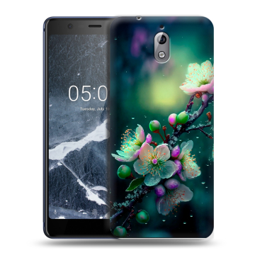 Силиконовый чехол на Nokia 3.1 с принтом Цветы и мрамор
