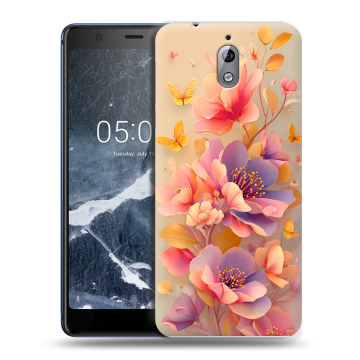 Силиконовый чехол на Nokia 3.1 с принтом Цветы и бабочки