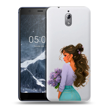 Силиконовый чехол на Nokia 3.1 с принтом девушка цветы