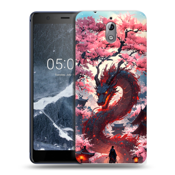 Силиконовый чехол на Nokia 3.1 с принтом Дракон Японский