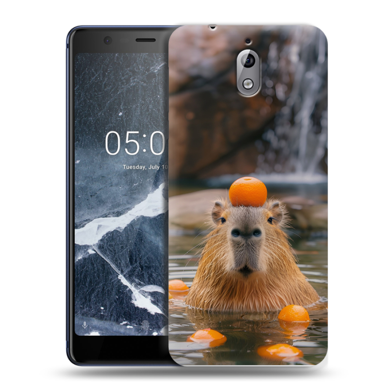 Силиконовый чехол на Nokia 3.1 с принтом Капибара с апельсином Силиконовый чехол на Nokia 3.1 с принтом Капибара с апельсином