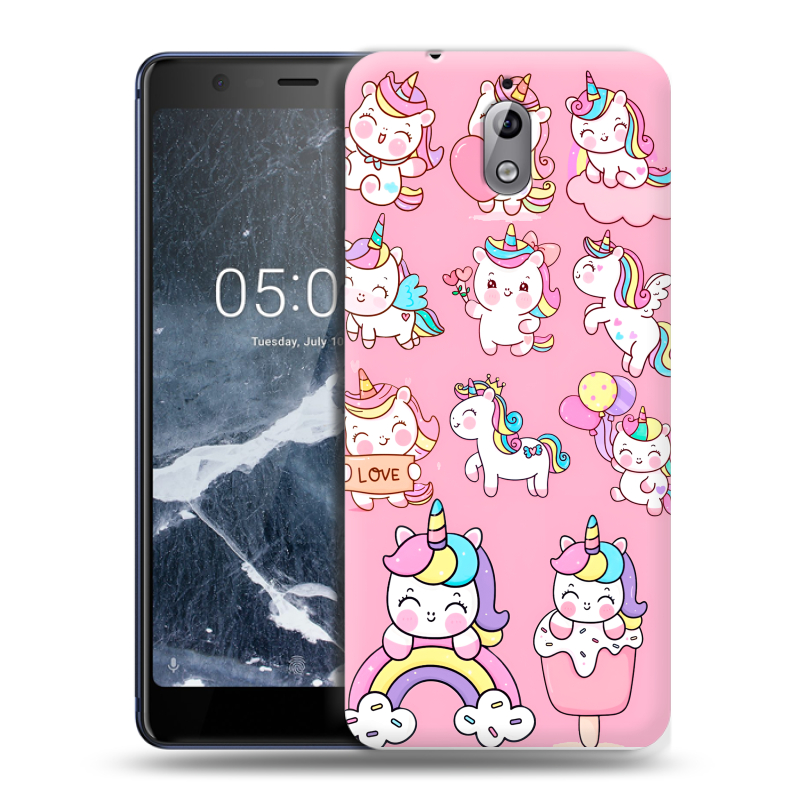 Силиконовый чехол на Nokia 3.1 с принтом Единороги и радуга Силиконовый чехол на Nokia 3.1 с принтом Единороги и радуга