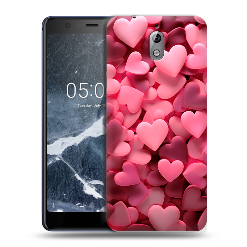 Силиконовый чехол на Nokia 3.1 с принтом розовые сердечки Силиконовый чехол на Nokia 3.1 с принтом розовые сердечки