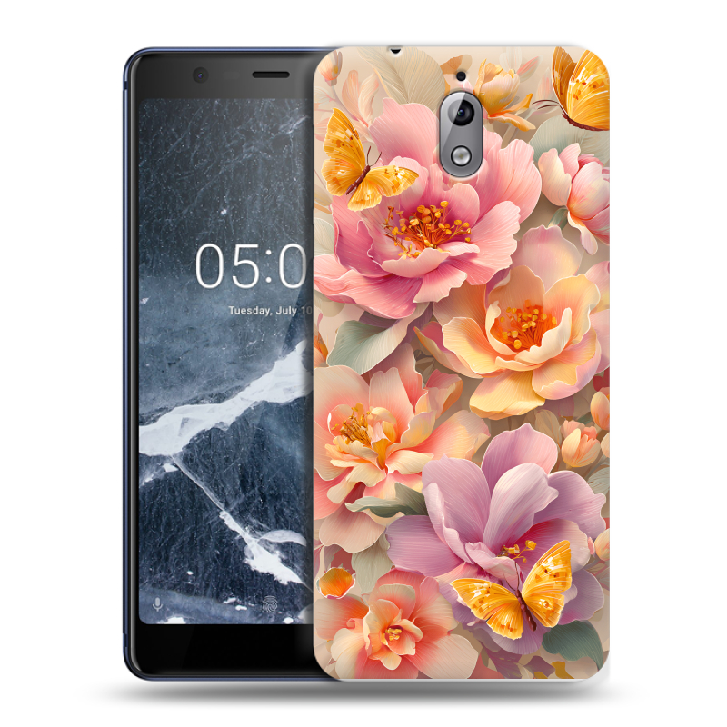 Силиконовый чехол на Nokia 3.1 с принтом Цветы и бабочки Силиконовый чехол на Nokia 3.1 с принтом Цветы и бабочки