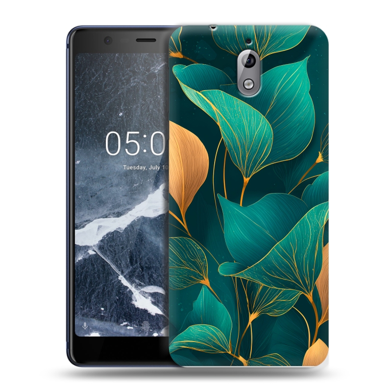 Силиконовый чехол на Nokia 3.1 с принтом Листья и золото Силиконовый чехол на Nokia 3.1 с принтом Листья и золото