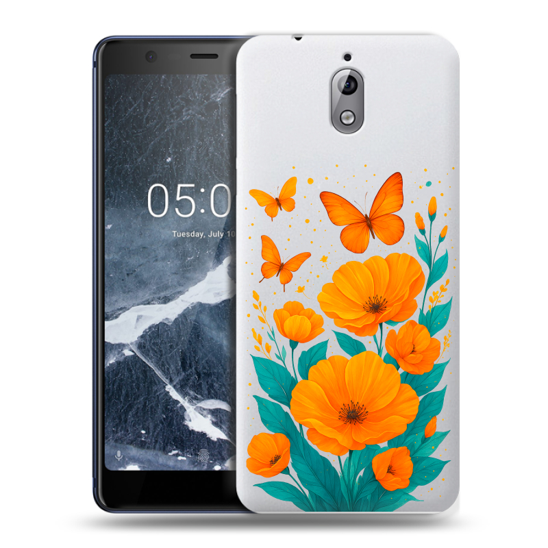 Силиконовый чехол на Nokia 3.1 с принтом цветы бабочки Силиконовый чехол на Nokia 3.1 с принтом цветы бабочки