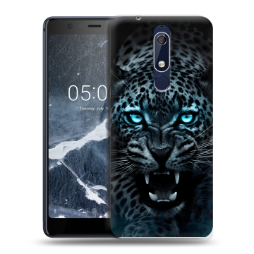 Силиконовый чехол на Nokia 5.1 с принтом Темный леопард Силиконовый чехол на Nokia 5.1 с принтом Темный леопард