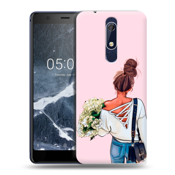 Силиконовый чехол на Nokia 5.1 с принтом Девушка и букет Силиконовый чехол на Nokia 5.1 с принтом Девушка и букет
