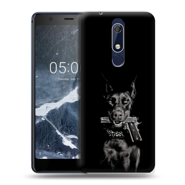 Силиконовый чехол на Nokia 5.1 с принтом Доберман и пистолет Силиконовый чехол на Nokia 5.1 с принтом Доберман и пистолет