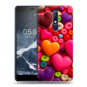 Силиконовый чехол на Nokia 5.1 с принтом Сердечки