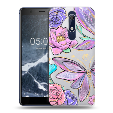 Силиконовый чехол на Nokia 5.1 с принтом Бабочки и цветы