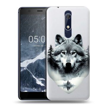 Силиконовый чехол на Nokia 5.1 с принтом Волк в лесу