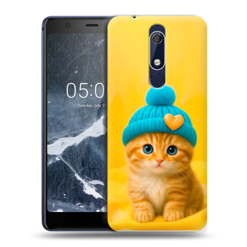Силиконовый чехол на Nokia 5.1 с принтом Котенок в шапке